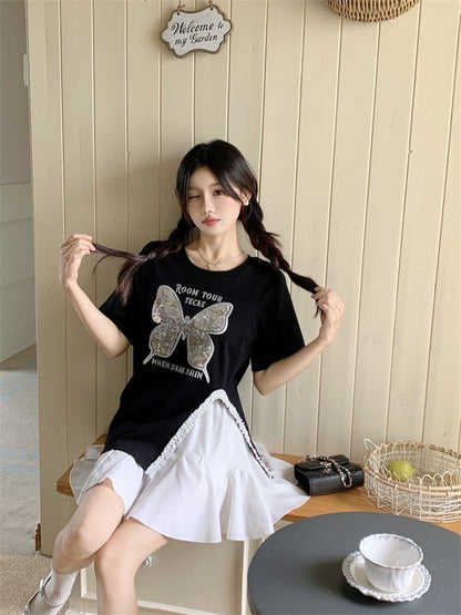 絶対欲しい キュート 超人気 ピンク プリント スパンコール 3色選択 半袖Tシャツ＜F-8570＞