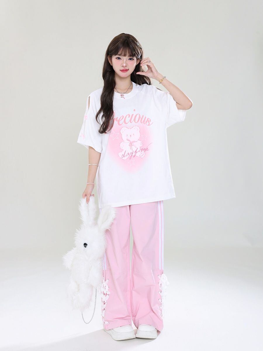 着回し力抜群 レース スウィートプリント 全2色 半袖Tシャツ ＜F-8711＞