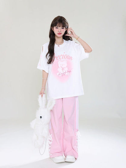 着回し力抜群 レース スウィートプリント 全2色 半袖Tシャツ ＜F-8711＞