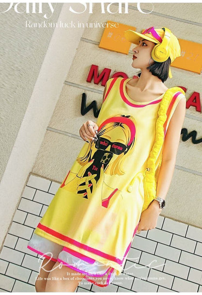 軽い生地が夏にぴったり！ ノースリーブ プリント全2色 Tシャツ カットソー＜F-11359＞