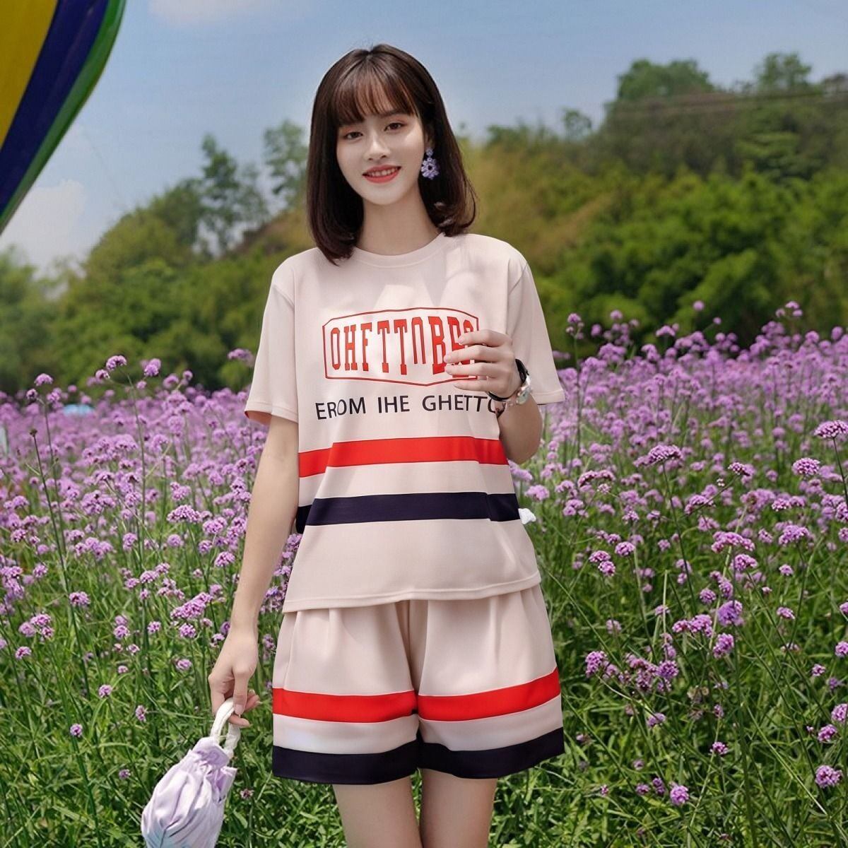 美人度アップ カジュアル 真夏も快適 半袖 Tシャツ ショートパンツ セットアップ ＜F-11190＞