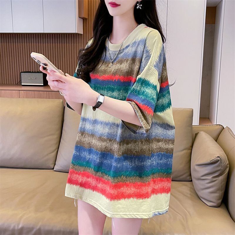着回し力抜群 絞り染め 特別デザイン プリント 2色選択 半袖Tシャツ＜F-8580＞
