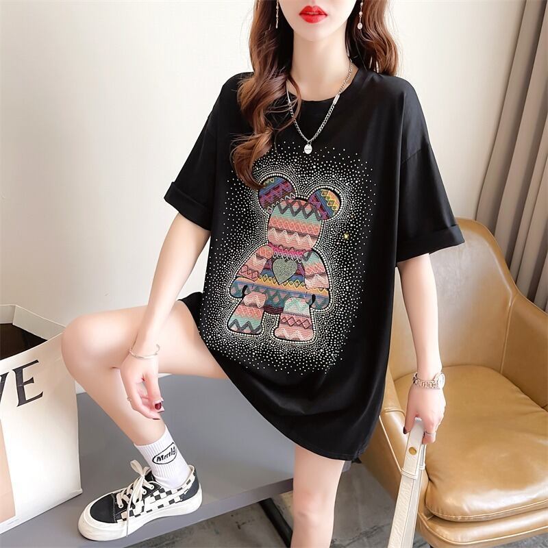 【半額！期間限定！！】絶対流行 ホットダイヤモンド カジュアル プリント全2色 半袖Tシャツ カットソー ＜F-8564＞