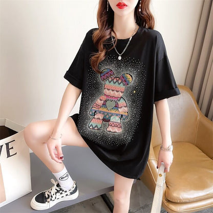 【半額！期間限定！！】絶対流行 ホットダイヤモンド カジュアル プリント全2色 半袖Tシャツ カットソー ＜F-8564＞