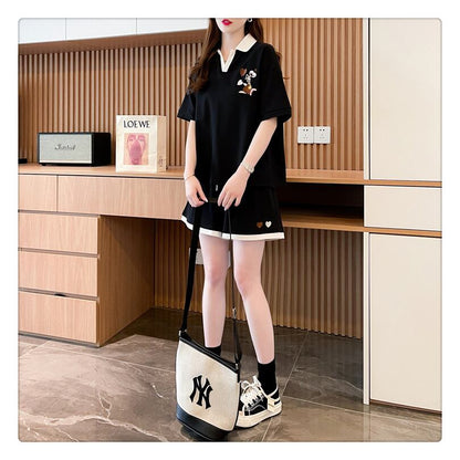 定番シンプル 切り替え カジュアル 半袖Ｔシャツⅹパンツセット全3色 <F-8267>