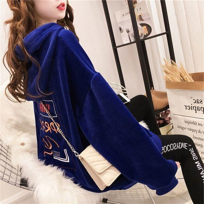 【裏起毛】英字ロゴ   ベルベット パーカー全2色<F-4697>