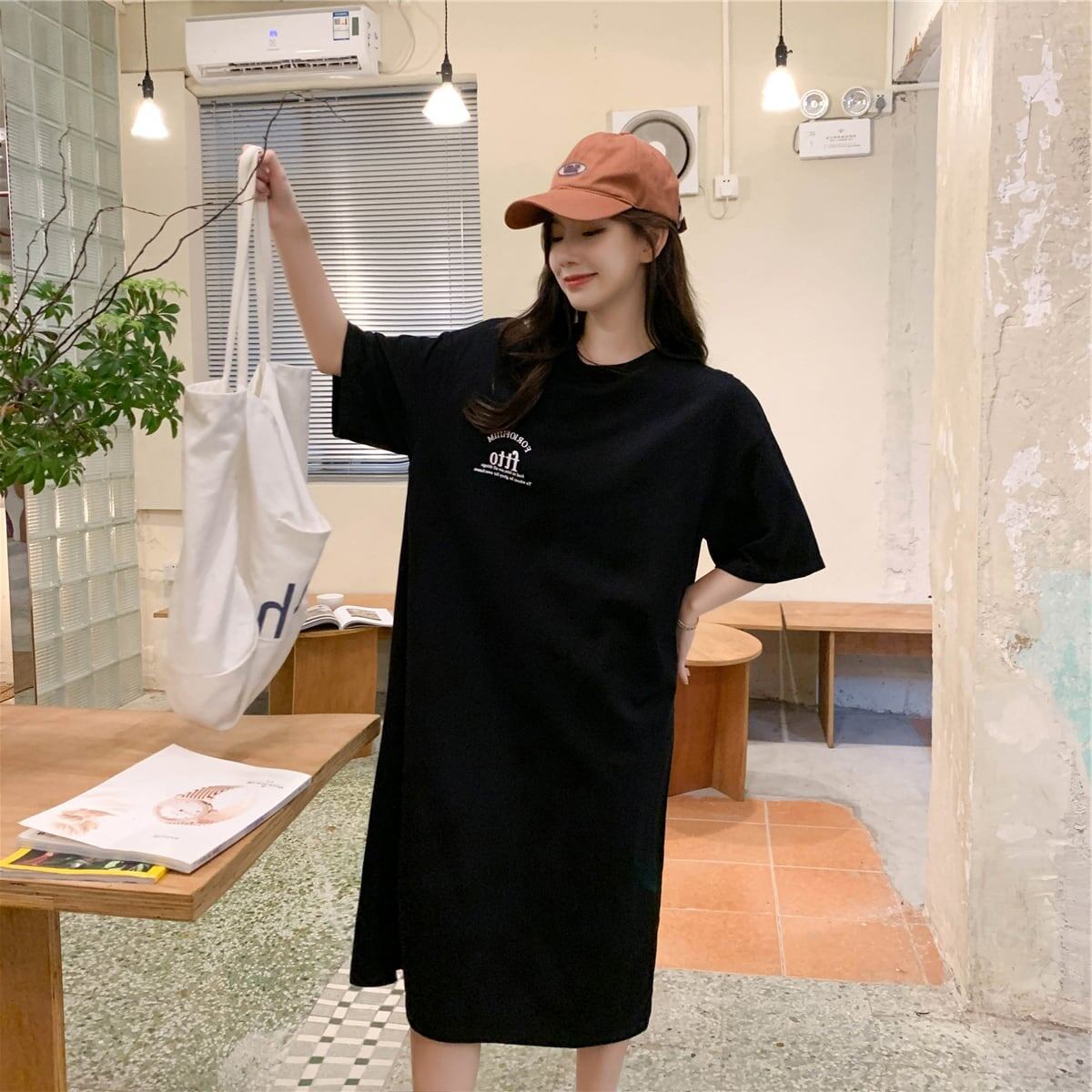 美人度アップ プリント チャーミング Tシャツ カットソー ワンピース＜F-3602＞