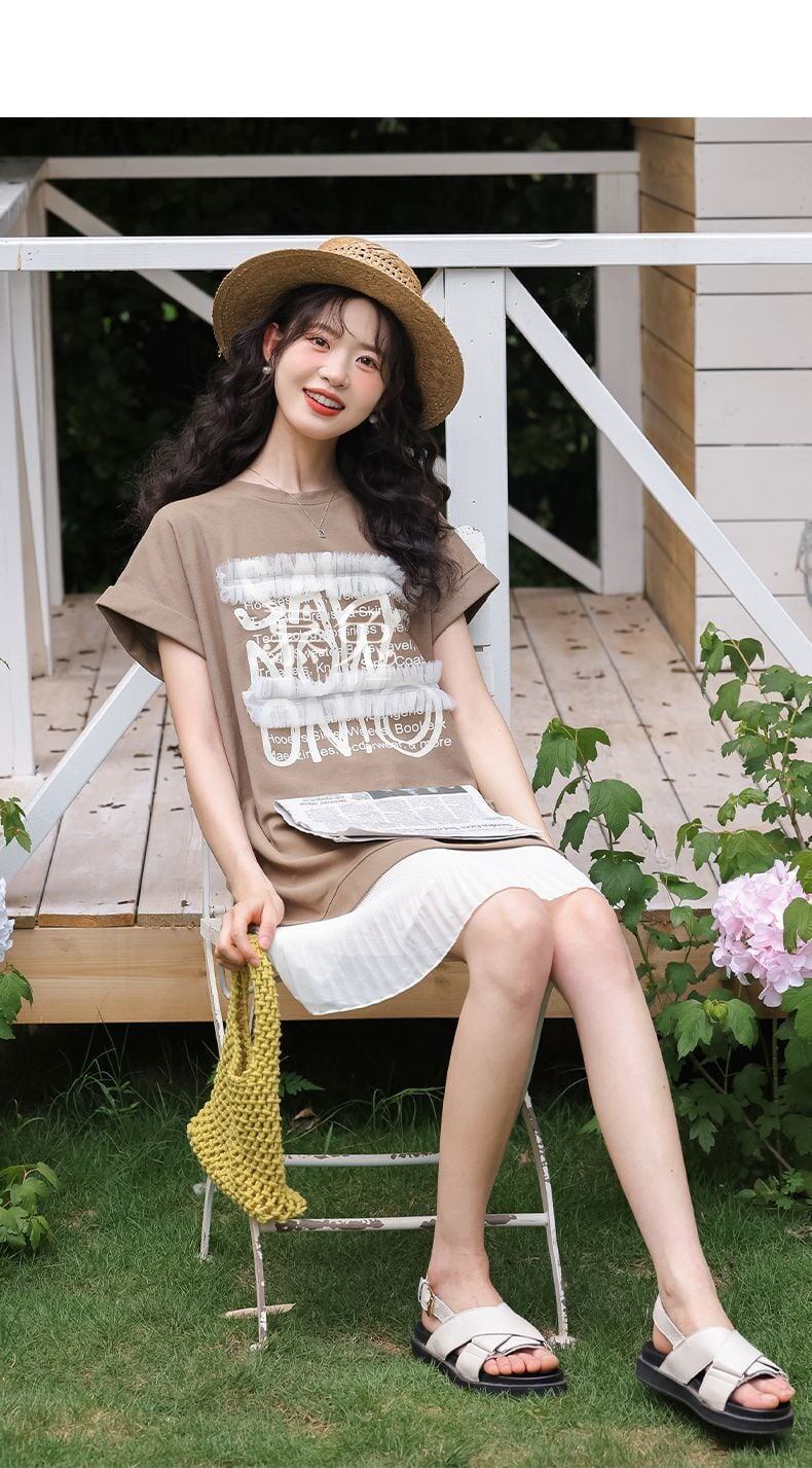 【半額！期間限定！！】大好評 スウィート 大人可愛い プリント レイヤード風 ワンピース<F-8683>