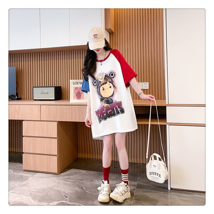 超人気 切り替え スウィート プリント レース 全2色 半袖Tシャツ ＜F-8716＞