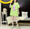 背中開きルーズオールマッチミドル丈ラウンドネック半袖Tシャツ<F-3027>