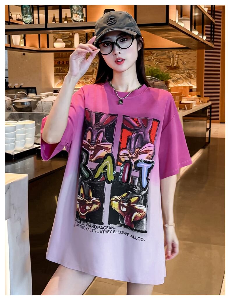 絶対欲しい グラデーション 特別デザイン プリント 半袖 Tシャツ <F-9053>