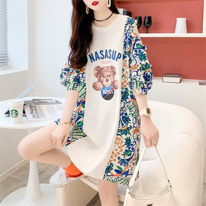 フライドストリート半袖トレンディな韓国風ラウンドネックTシャツ<F-2868>