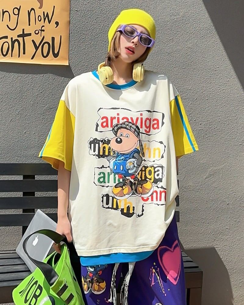 話題沸騰中   カジュアル カラーマッチング 半袖Tシャツ＜F-8067＞