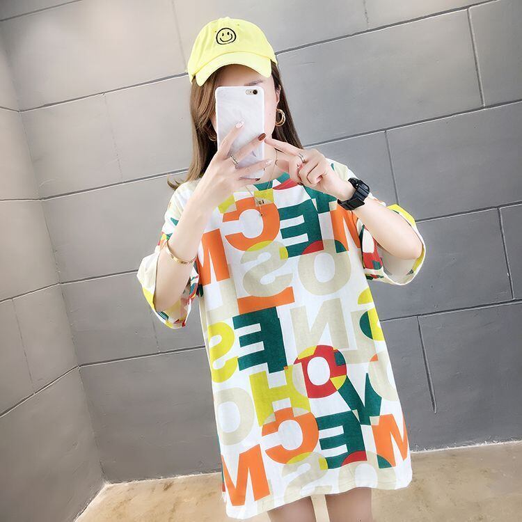 売り切れ必至 カラーマッチング 個性派 プリント全2色 半袖Tシャツ カットソー ＜F-8556＞