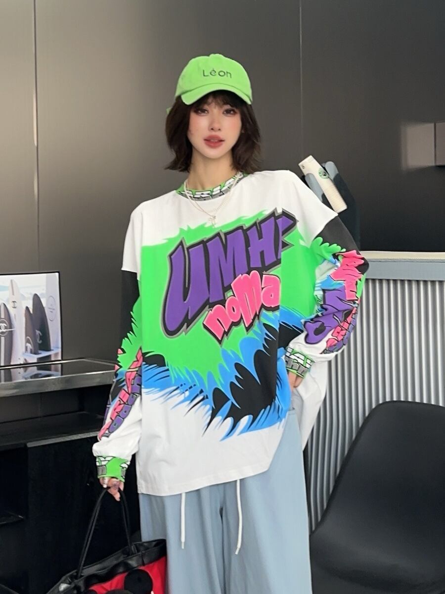 着回し力抜群 アバンギャルド 個性的なデザイン プリント全2色 TシャツF-9225