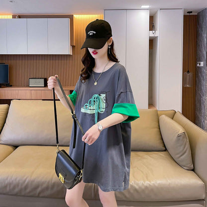 韓国系   ラウンドネック Tシャツ ゆったり半袖 ＜F-2988＞