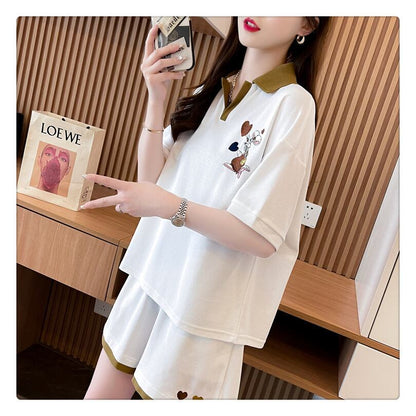 定番シンプル 切り替え カジュアル 半袖Ｔシャツⅹパンツセット全3色 <F-8267>