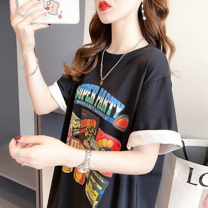 スタイリッシュ プリント 一目惚れ Tシャツ カットソー ワンピース＜F-3575＞
