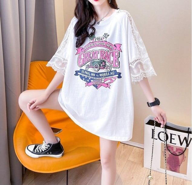 新作 プリントTシャツ ロング 半袖 ピンク＜F-2810＞
