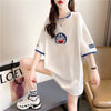 韓国系 ドロップショルダー 刺? レイヤードTシャツ ゆったり半袖 ＜F-3053＞