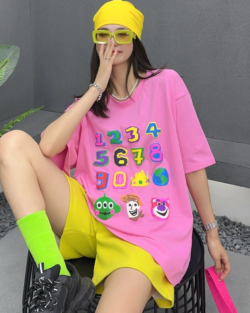 売り切れ必至 プリント三色 個性派 ゆったり 半袖Tシャツ ＜F-8462＞