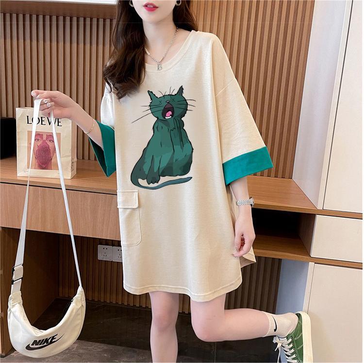 ユニークなデザイン気質のカラーブロック半袖Tシャツ<F-2900>