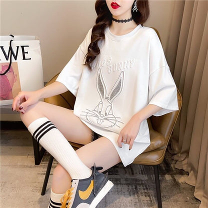 美人度アップ   ビジュー Tシャツ 三色 ゆったり半袖＜F-2945＞