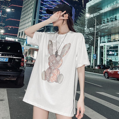 合わせやすい   ウサギ Tシャツ ゆったり 半袖 ＜F-2887＞
