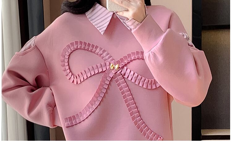好感度UP レイヤード風 柔らかくて優しい印象 切り替え プラスベルベット 全3色 スウェット＜F-9809＞