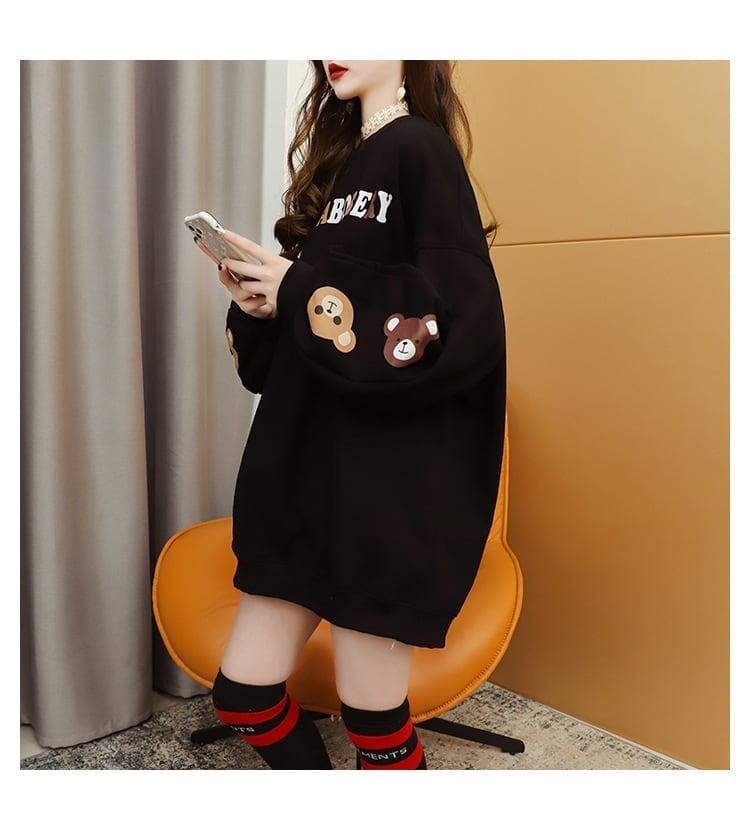 【半額！期間限定！！】韓国風ルーズラウンドネックミドル丈ファッション怠惰なトップス<F-5067>