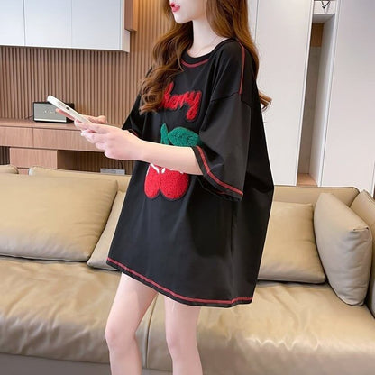 おすすめ新作 Tシャツ チェリー刺 ゆったり半袖＜F-2971＞