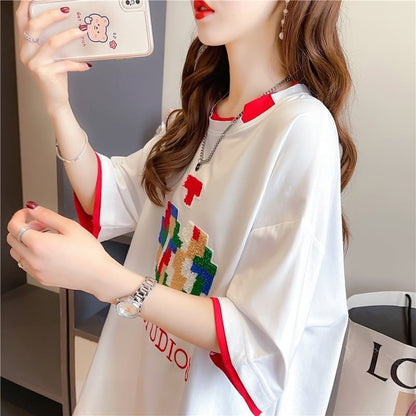 とてもデザイン性の高いモザイクエレメント半袖Tシャツ<F-2986>