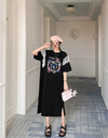 おすすめ レース ファッション 切り替え プリント Tシャツ カットソー ワンピース＜F-8535＞