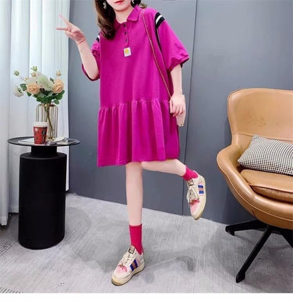 女子力アップ   韓国系 Tシャツ 二色 ゆったりワンピース ＜F-2937＞