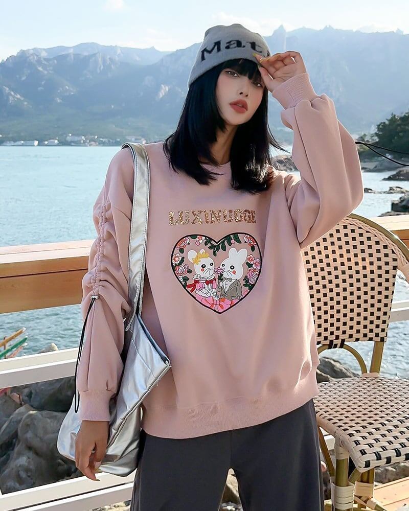 【裏起毛】超人気商品可愛いウサギちゃんロゴスウェット全6色<F-4598>