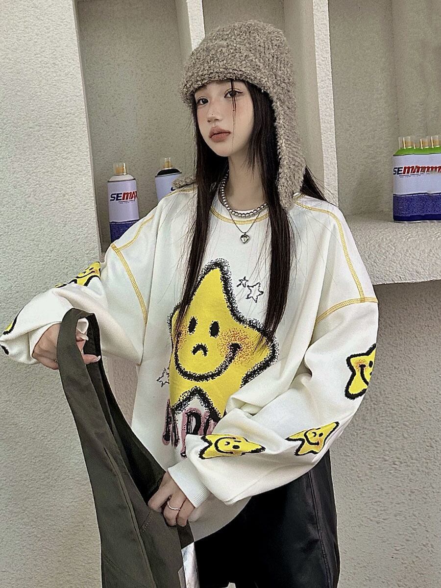 絶対流行 大人可愛い スタイルアップ効果抜群 プリント カジュアル 5色選択 パーカーF-9359