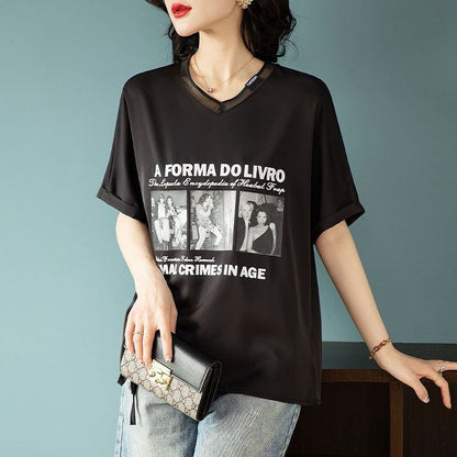 話題沸騰中 ファッション 着回し力抜群 プリント 2色選択 半袖Tシャツ＜F-8621＞