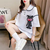 美人度アップ   ワッフル ロング Tシャツ ゆったり半袖 ＜F-2930＞