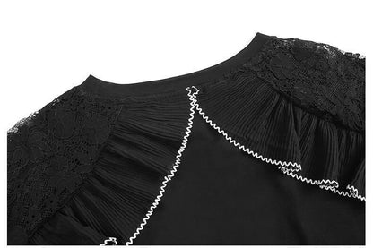 レースステッチアイスシルクニットルーズラビットプリント半袖Tシャツ<F-5038>