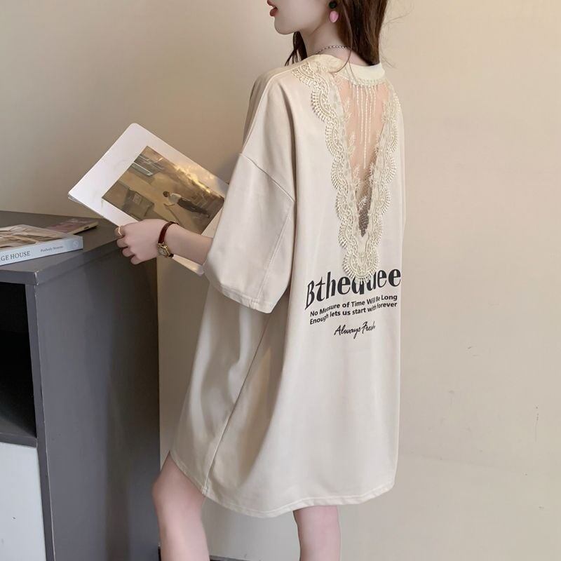 話題沸騰中 レース アバンギャルド 切り替え ホットダイヤモンド 3色選択 半袖Tシャツ＜F-8547＞