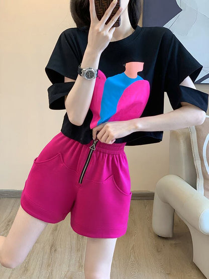着回し力抜群 上質 好感度UP プリント 半袖Ｔシャツ ショートパンツ セットアップ F-8859