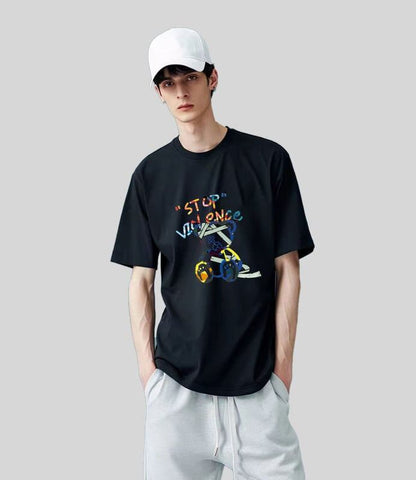 スタイルアップ カジュアル おしゃれ度高め プリント全5色 半袖Tシャツ<F-9437>