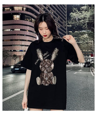 合わせやすい   ウサギ Tシャツ ゆったり 半袖 ＜F-2887＞