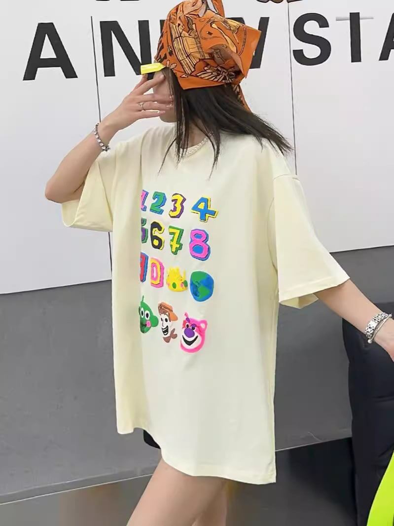 売り切れ必至 プリント三色 個性派 ゆったり 半袖Tシャツ ＜F-8462＞