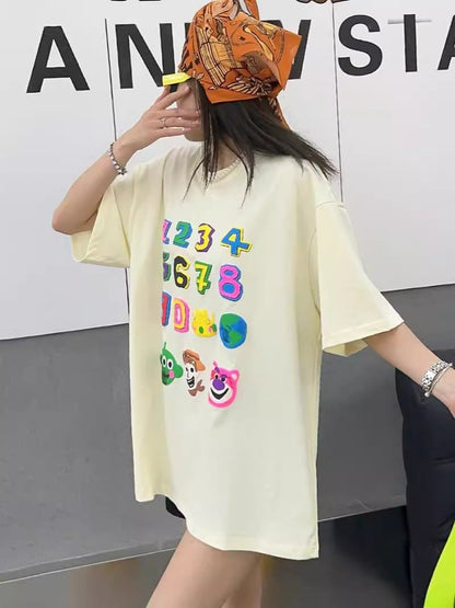 売り切れ必至 プリント三色 個性派 ゆったり 半袖Tシャツ ＜F-8462＞
