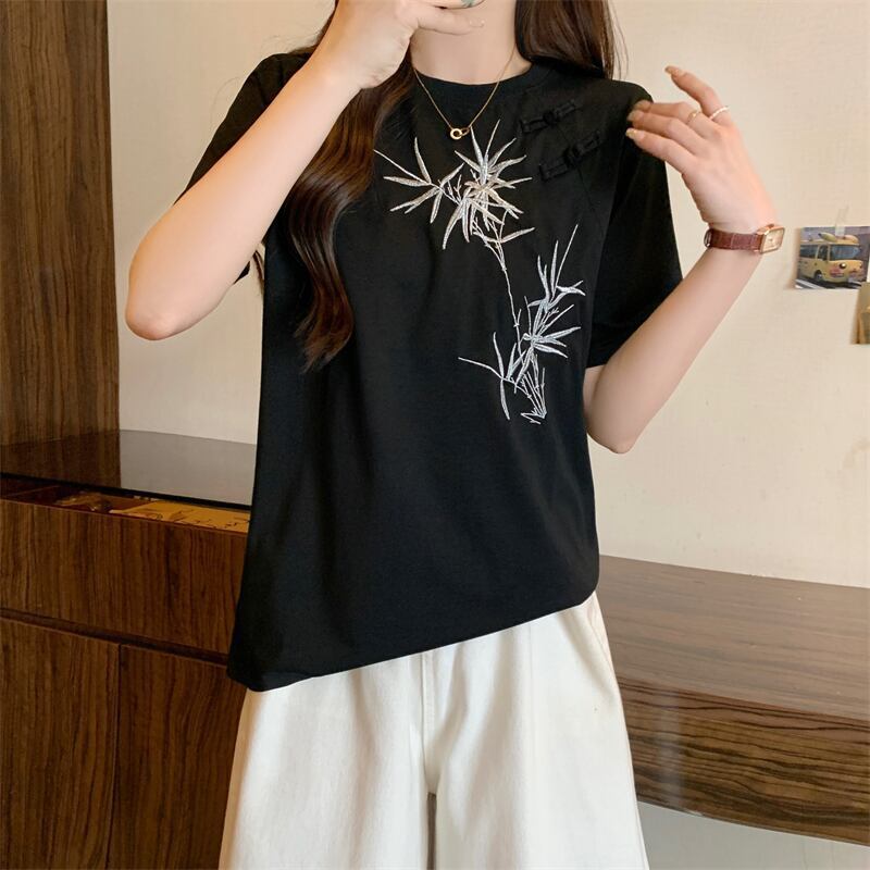 おすすめ 海外トレンド カジュアル モーダル 刺繍 半袖Tシャツ＜F-8476＞