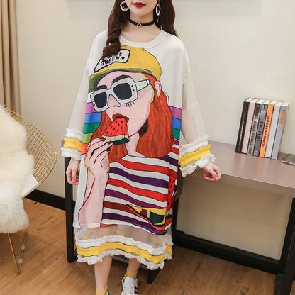 【ランキング上位】プリント   お洒落 ロングTシャツワンピース ＜F-887＞