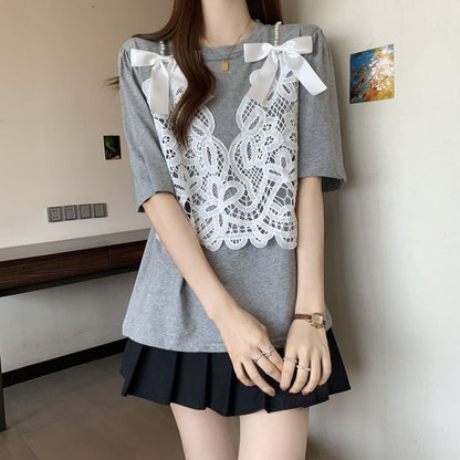 ファッション感満々 ロング丈 ゆったり 2色半袖Tシャツ＜F-10995＞