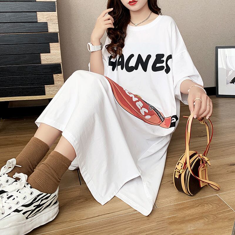 スタイリッシュ プリント カジュアル Tシャツ カットソー ワンピース＜F-8285＞