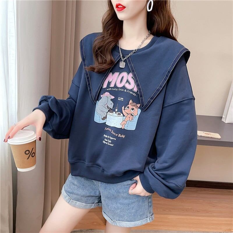 絶対欲しい   セーラ服の襟 長袖Tシャツトップス<F-4036>